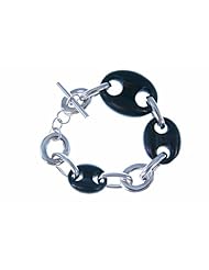 White 925 Italian Sterling Silver & Black Ebony Chain Link Bracelet; Rhodium Plated
