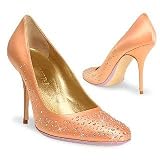 Forzieri Swarovski Jeweled Apricot Satin and Leather Pump Shoes