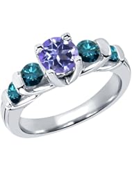 1.88 Ct Round Tanzanite Blue Mystic Topaz Blue Diamond 14K White Gold Ring