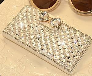 Lg G4 Case,The Bestdeal White Luxury 3D Fashion Handmade Bling Crystal Rhinestone PU Flip Wallet Leather Case Cover for Lg G4 (Bling Diamante Diamond Bow Bowknot)