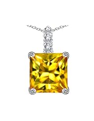 Original Star K (tm) Large 12mm Square Cut Simulated Citrine Pendant in 925 Sterling Silver