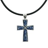 Brazil Sodalite Inlay Cross Frame Pendant - 35x47mm - 18-20 Adjustable Necklace Included