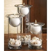 TERRA CANDLE SET - TERRA SET OF THREE CANDLE HOLDERS WITH CANDLES, SAND AND SHELLS