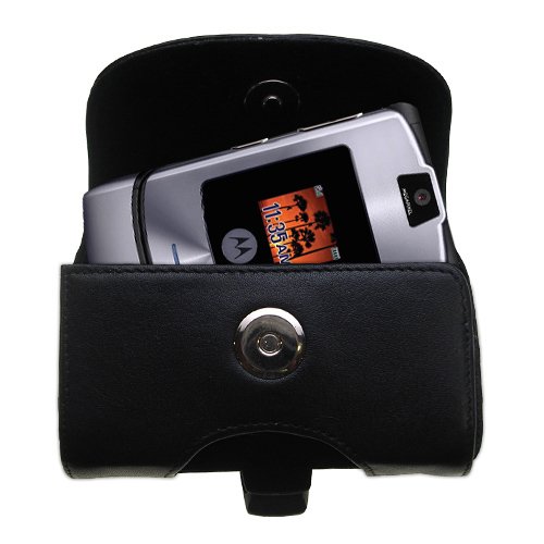 Horizontal Black Leather Case for the Motorola RAZR V3i with both a belt clip and loop option - a Gomadic design