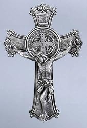 Pack of 4 Renaissance Silver Saint Benedict Crucifixes 10.25"