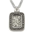 Sterling Silver 3/4" Rectangle Engraved St. Christopher Medal on 20" Chain