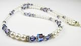 Tanzanite - December Birthstone Swarovski Crystal Birthstone Beaded Necklaces in Sterling Silver with White Pearls.