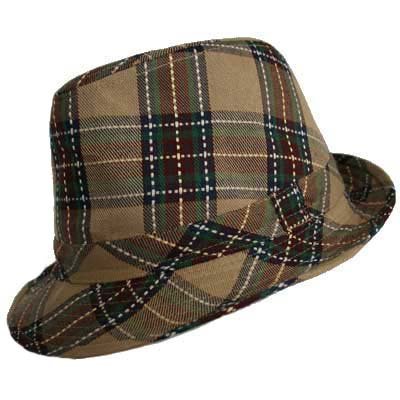 Sexy Chic Beige Tartan Plaid Structured Fedora Hat