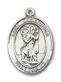 Sterling Silver St. Christopher Pendant with Stainless Silver Heavy Curb Chain 24 inch