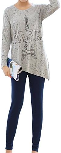 VENTELAN Women's Unique Paris Eiffel Tower Long Sleeve Pajama Set Nightwear