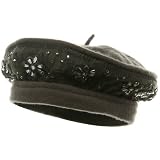 Sequin Flower Wool Beret - Grey W08S69C