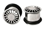 Pair of Stainless Steel Chrome Rims Wheels Design Ear Plugs - 0g
