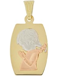 14k Tricolor Gold, Praying Girl Pendant Charm 14mm Wide