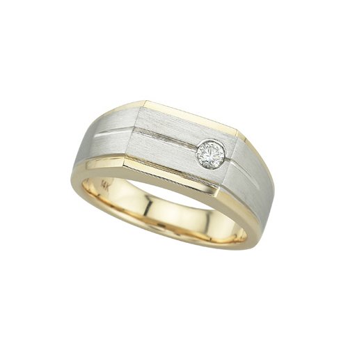14K Two Tone Gold 0.12 ct. Bezel Set Diamond Men's Ring