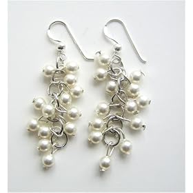 Swarovski White Pearls Earrings Sterling Silver Genuine Material Jewelry (BRAND NEW)