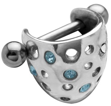 925 Sterling Silver AQUA CZ STUDDED Ear Cuff - Cartilage Helix Piercing