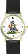 Raccoon in Overalls Holding Valentine's Day Heart by Artist: Sylvia Long - WATCHBUDDY&reg; DELUXE TWO-TONE THEME WATCH - Arabic Numbers - Black Leather Strap-Size-Women's Size-Small