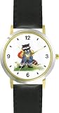 Raccoon in Overalls Holding Valentine's Day Heart by Artist: Sylvia Long - WATCHBUDDY® DELUXE TWO-TONE THEME WATCH - Arabic Numbers - Black Leather Strap-Size-Children's Size-Small ( Boy's Size & Girl's Size )