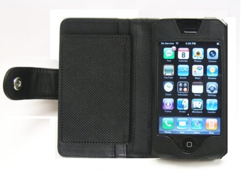 Black Prima iPhone Premium Leather Book Style Case