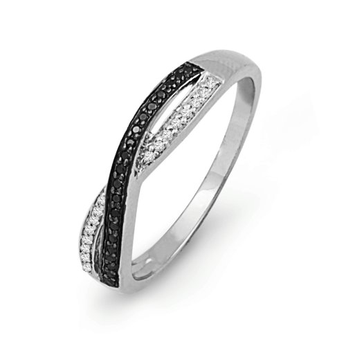 Sterling Silver Round Diamond Black and White Twisted Fashion Ring (0.12 cttw)