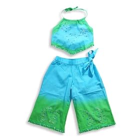 Mish - Toddler Girls Dip Dyed Bandana Pant Set, Blue, Green