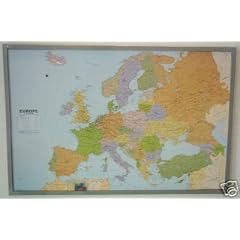 Politische Europakarte auf Kork-Pinnwand, englisch: Europakarte zum Pinnen, Ma�stab 1:10.350.000 Mio., mit 12 Pinnf�hnchen mit silberfarbenen Holzrahmen