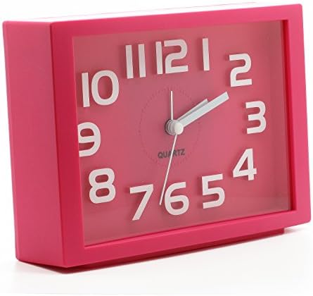 JCC Decorative Colorful Rectangle Quartz Analog Silent non ticking sweep second hands Bedside Desk alarm clock (Hot Pink)