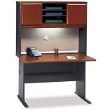 Bush A-Series 48 Inch Desk and Hutch in Hansen Cherry and Galaxy