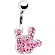 Pink Austrian Crystal Hand I Love You Belly Ring