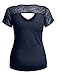 Women's V Neck Short Sleeve Lace Mesh Inset Top