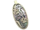 Oval Floret Pendant with Swinging Black Mother Of Pearl Backdrop, 14k Gold