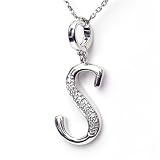 Silver Diamond Initial Pendant S with Silver Chain