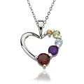 Sterling Silver Multi-Gemstone Heart Pendant, 18