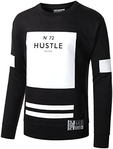 HUSTLEAVENUE Mens Hipster Hip Hop NO 72 Crewneck Sweatshirt BLACK MEDIUM