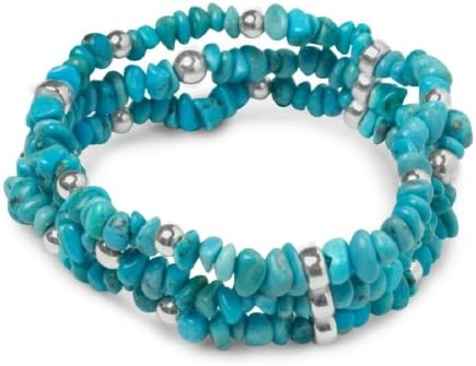 Sterling Silver Blue Turquoise Triple Strand Beaded Stretch Bracelet