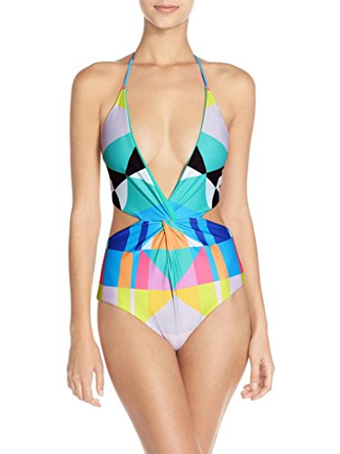 Women's Sexy Deep V Neck One Piece Swimwear Bikini Monokini Beachwear (FBA)