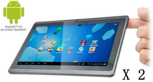 2X iRulu 7 Google Android 4.03 OS 5-point Capacitive Multi-Touchscreen Widescreen 4GB Computer Internet Tablet PC (Allwinner A13 1.2 GHZ + GPU Mali 400 MP) 512MB DDR3 Flash Player 11.1 Dual Cameras With G Sensor, Black
