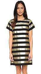 Striped Print Acetate/Cotton/Metallic/Polyester/Triacetate Mini Dress 
