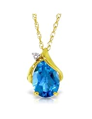 14K Yellow Gold Teardrop Blue Topaz Necklace with Diamond Accent