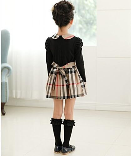 Baby Girls Dress Autumn Spring Girl's Fashion Apparel Kids Dress Party Princess Girls' Dresses Plaid Cotton, Size 140(7t),suitable for Kids Height 125-135cm