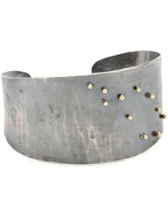 Melissa Joy Manning "Mixed Metals" Gold Ball and Oxidized Sterling Silver Large Hammered Cuff Bracelet