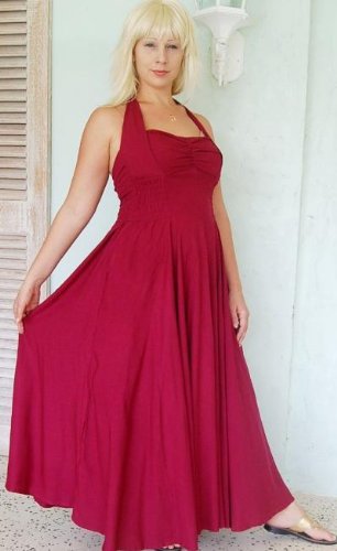 CRANBERRY DRESS HALTER RUCING RETRO GLAMOUR FITS 