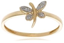 10k Yellow Gold Dragonfly Ring w/ Diamond Accent, Size 7