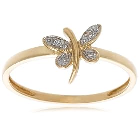 10k Yellow Gold Dragonfly Ring w/ Diamond Accent, Size 7 thumbnail
