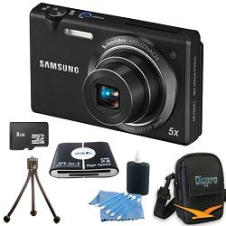  image of  Samsung PL120 14MP Dualview Black Digital Camera, Dual LCDs, 5x Wide-Angle Zoom Lens, HD Video, Image Stabilization. Bundle Includes 8 GB Memory Card, Card Reader, Deluxe Carrying Case, Mini Tripod, and 3Pcs. Lens Cleaning Kit.