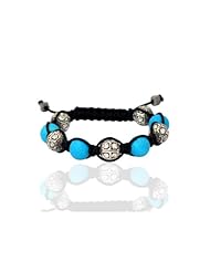 Rose Cut Diamond Turquoise Beads Macrame Stretch Bracelet Silver Handmade Jewelry