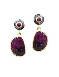 22.30 ctw Natural Red Ruby and 0.22 ctw Diamond Stud Pave Earrings in 18K Yellow Gold and Sterling Silver