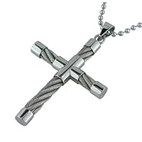 Stainless Steel Cable Cross Pendant, 22''