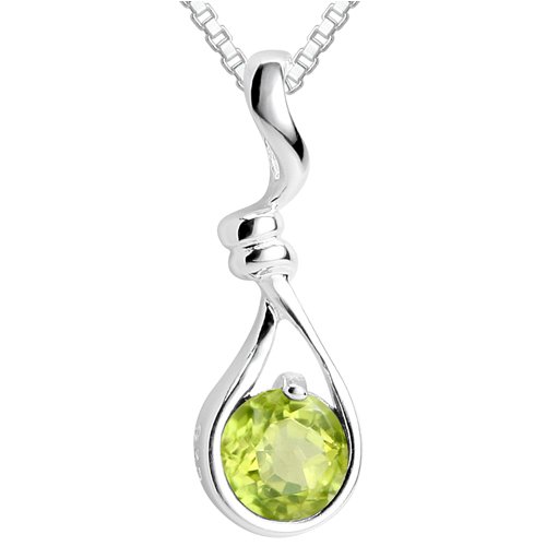 Round Cut Peridot Pendant Necklace Sterling Silver