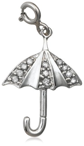 Sterling Silver Diamond Umbrella Charm, (0.15 cttw)